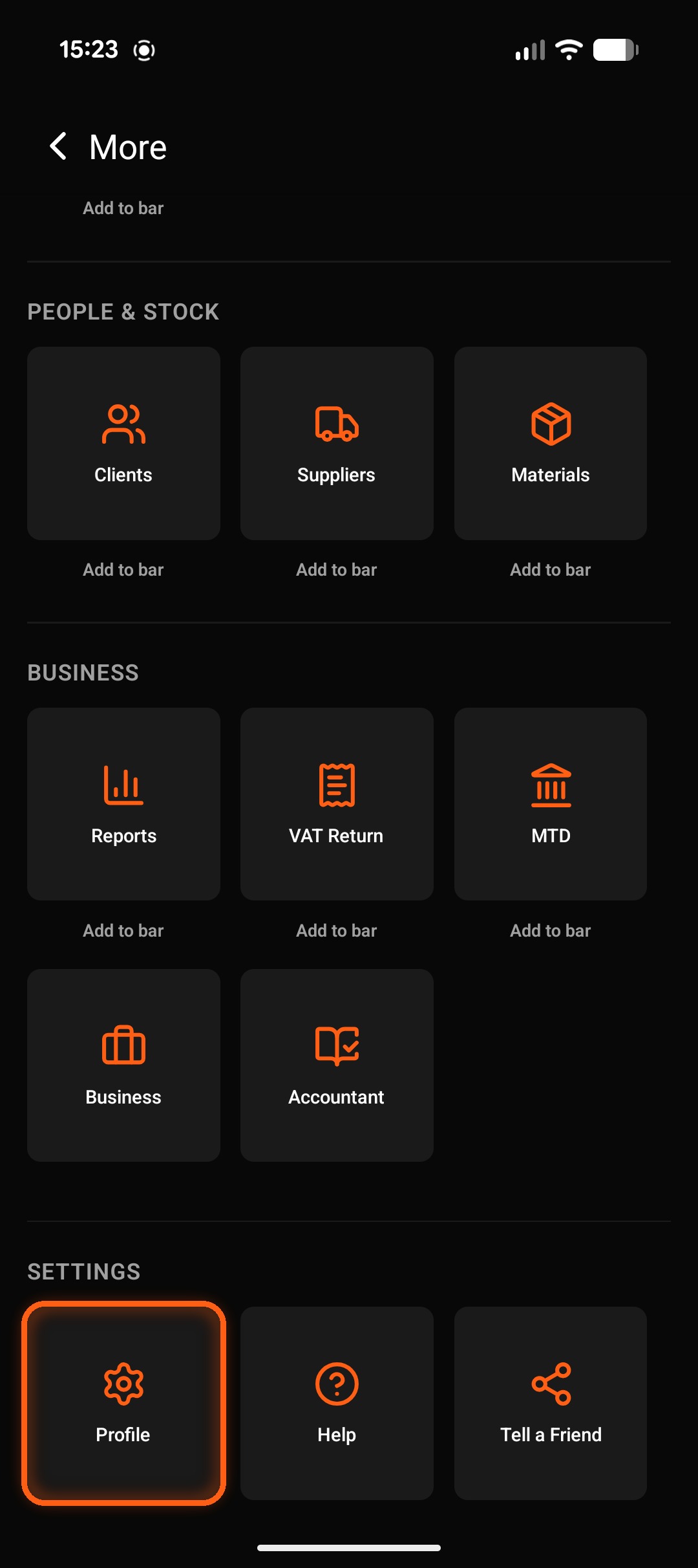 Nule menu — Profile