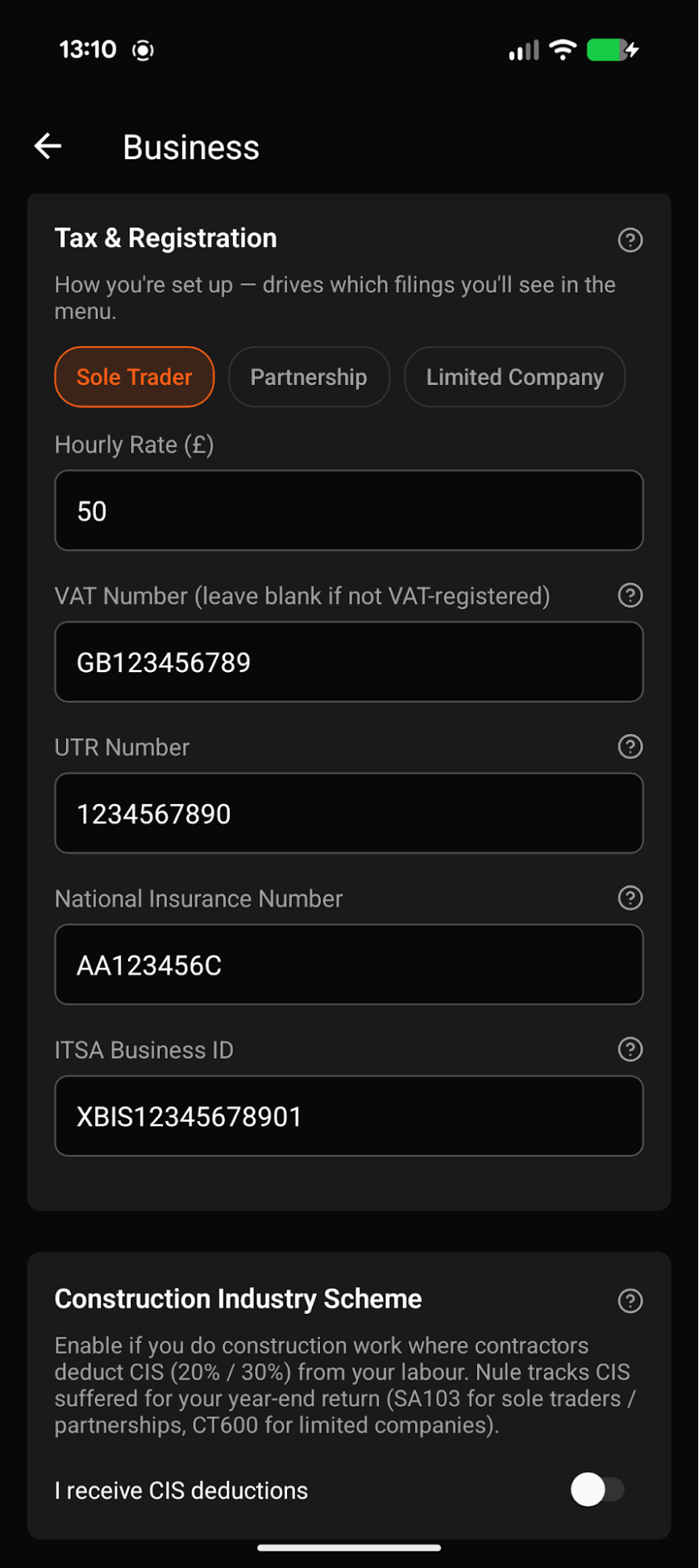 Nule Business — tax and registration details