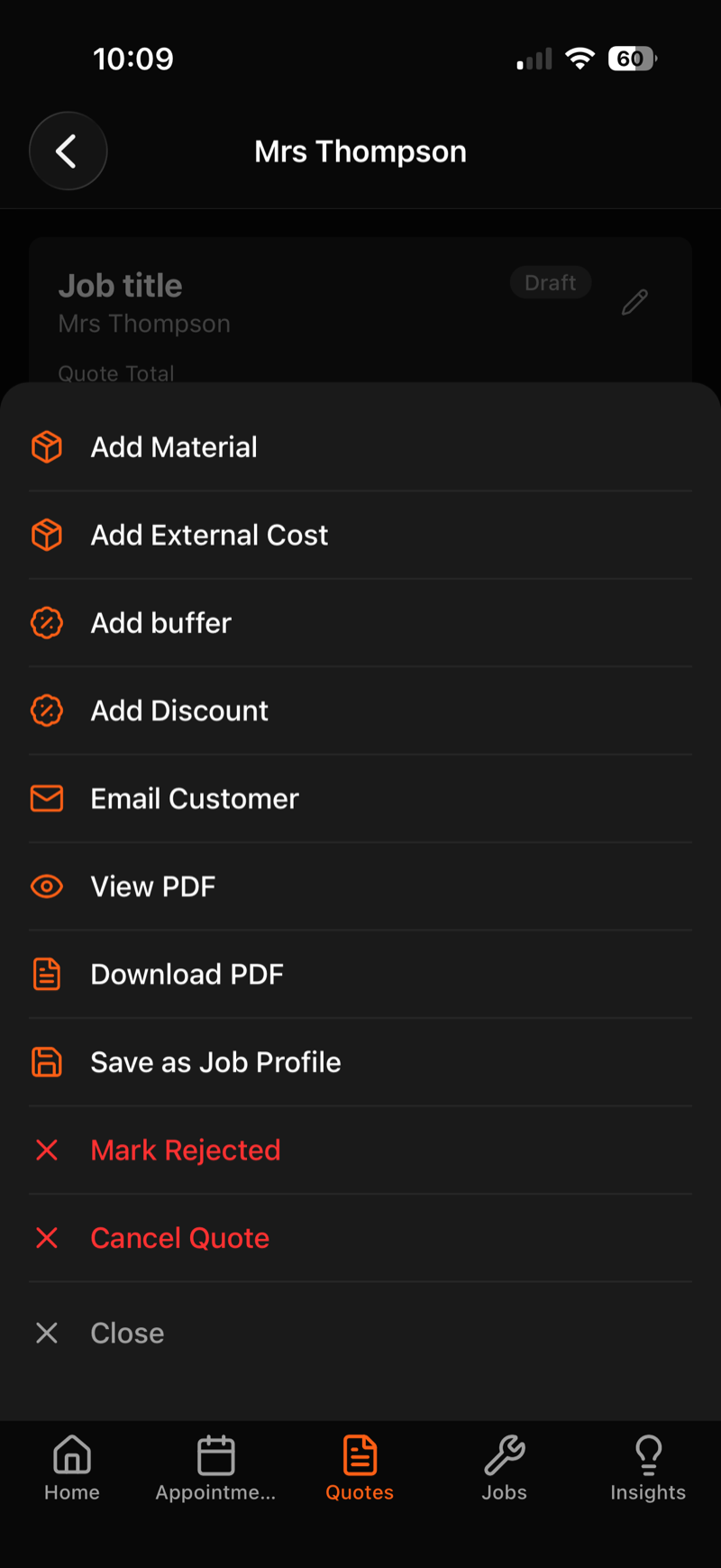 Add menu: materials, external costs, buffers and discounts